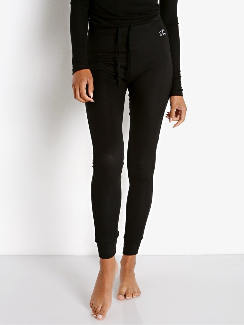 Les Girls Les Boys Black Fine Ribbed Pants  Lounge Small NWT